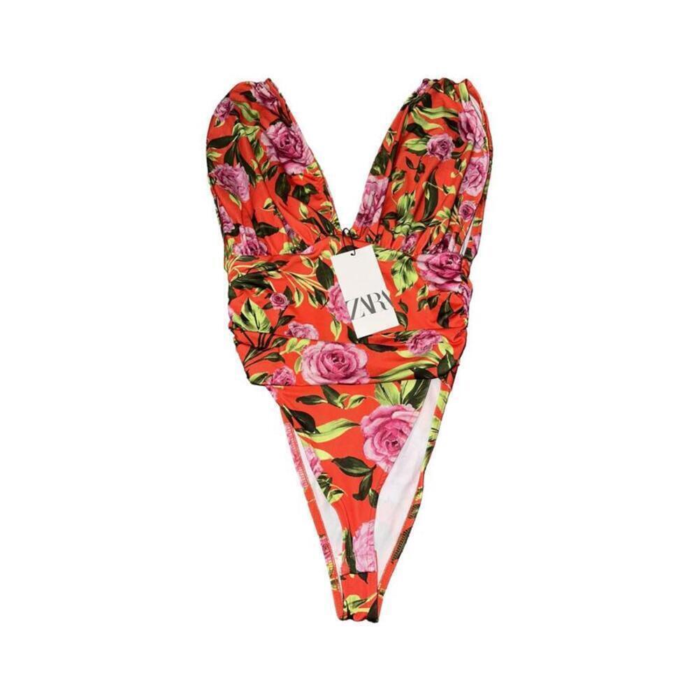 ZARA PRINTED DRAPED BODYSUIT Floral Size S/small . New One Pice - Picture 4 of 5